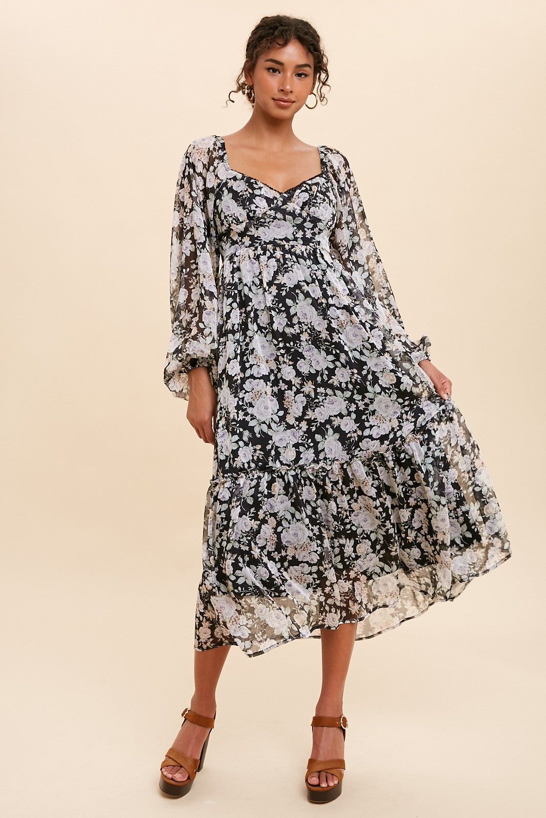 Black Chiffon Floral Maxi Dress sold by Pinkblush