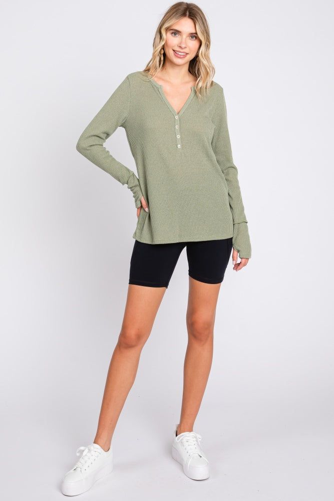 Light Olive Rib Knit Button Accent Long Sleeve Top sold by Pinkblush product image thumbnail 4