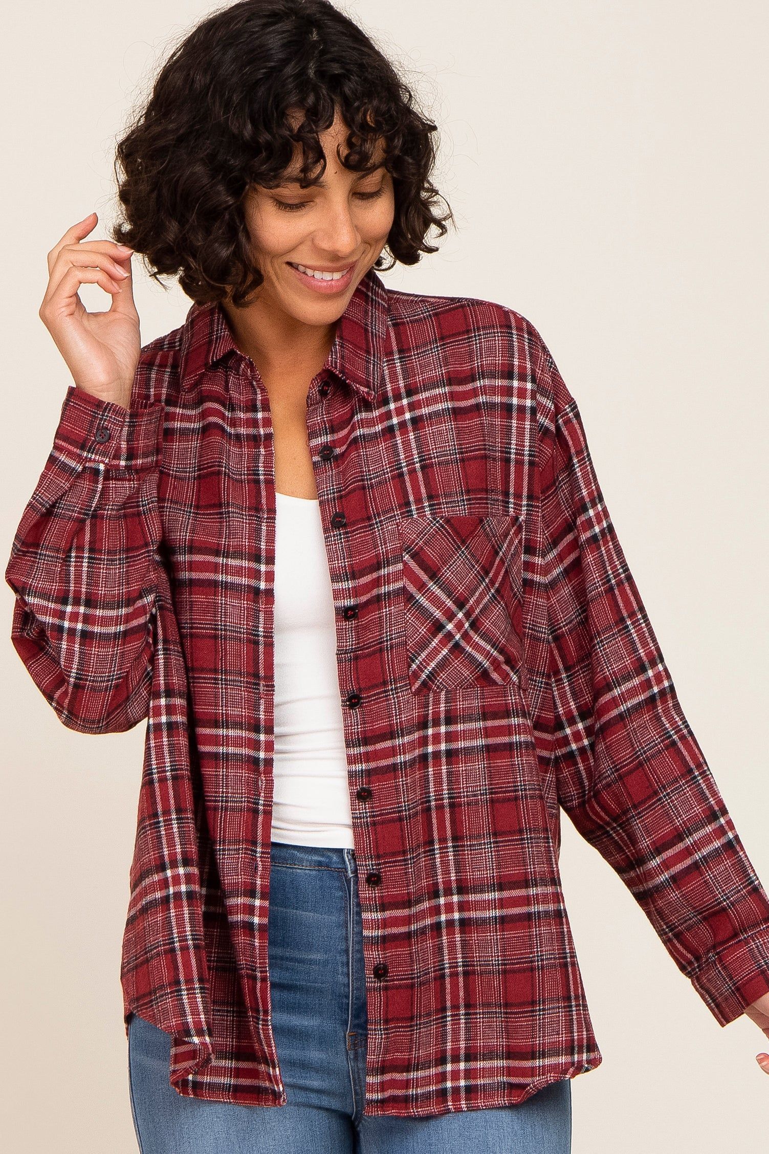 Red Plaid Button Down Maternity Top sold by Pinkblush product image thumbnail 5