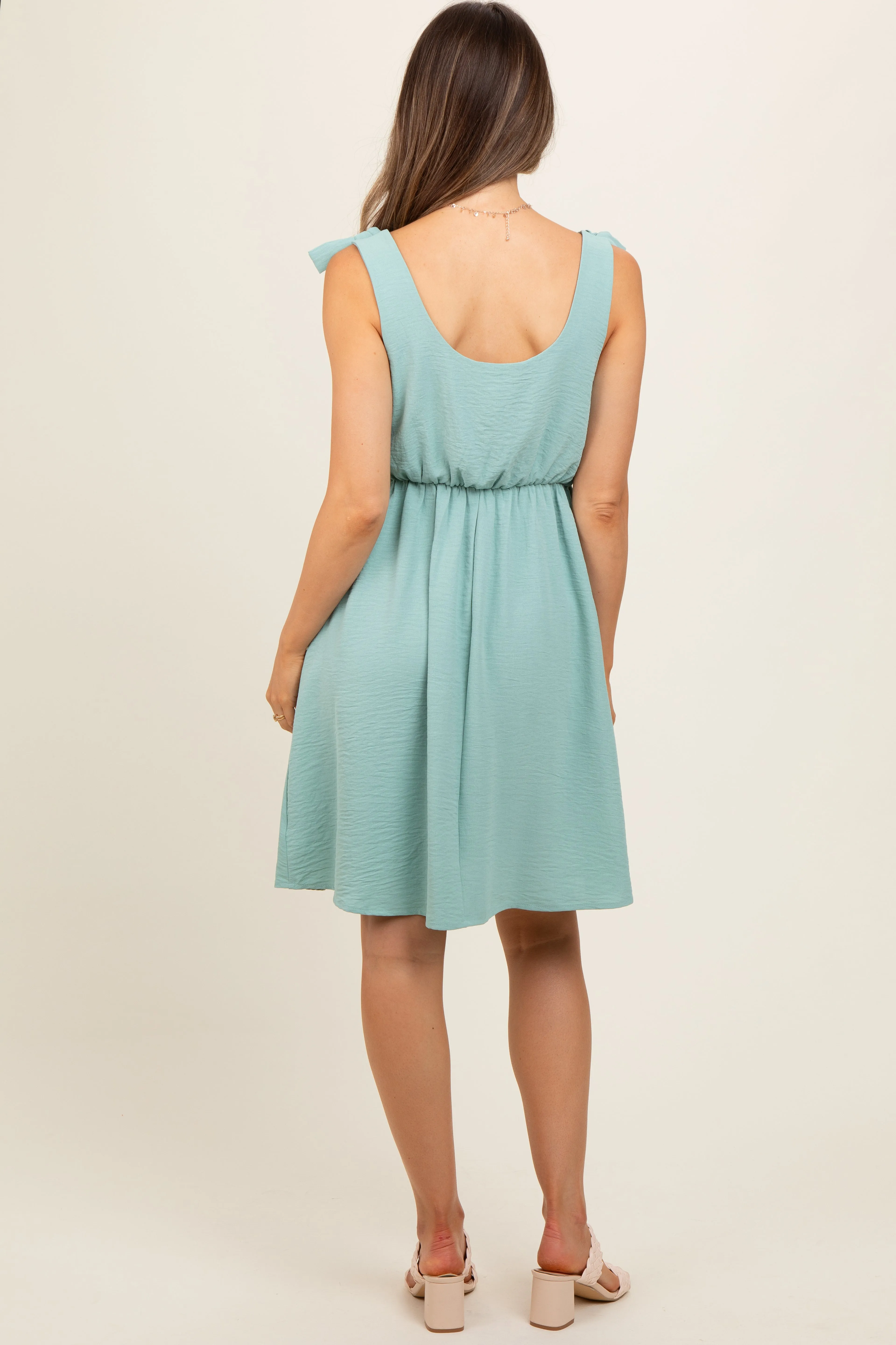 Mint Solid Tie-Shoulder Scoop Neck Maternity Dress sold by Pinkblush product image thumbnail 4