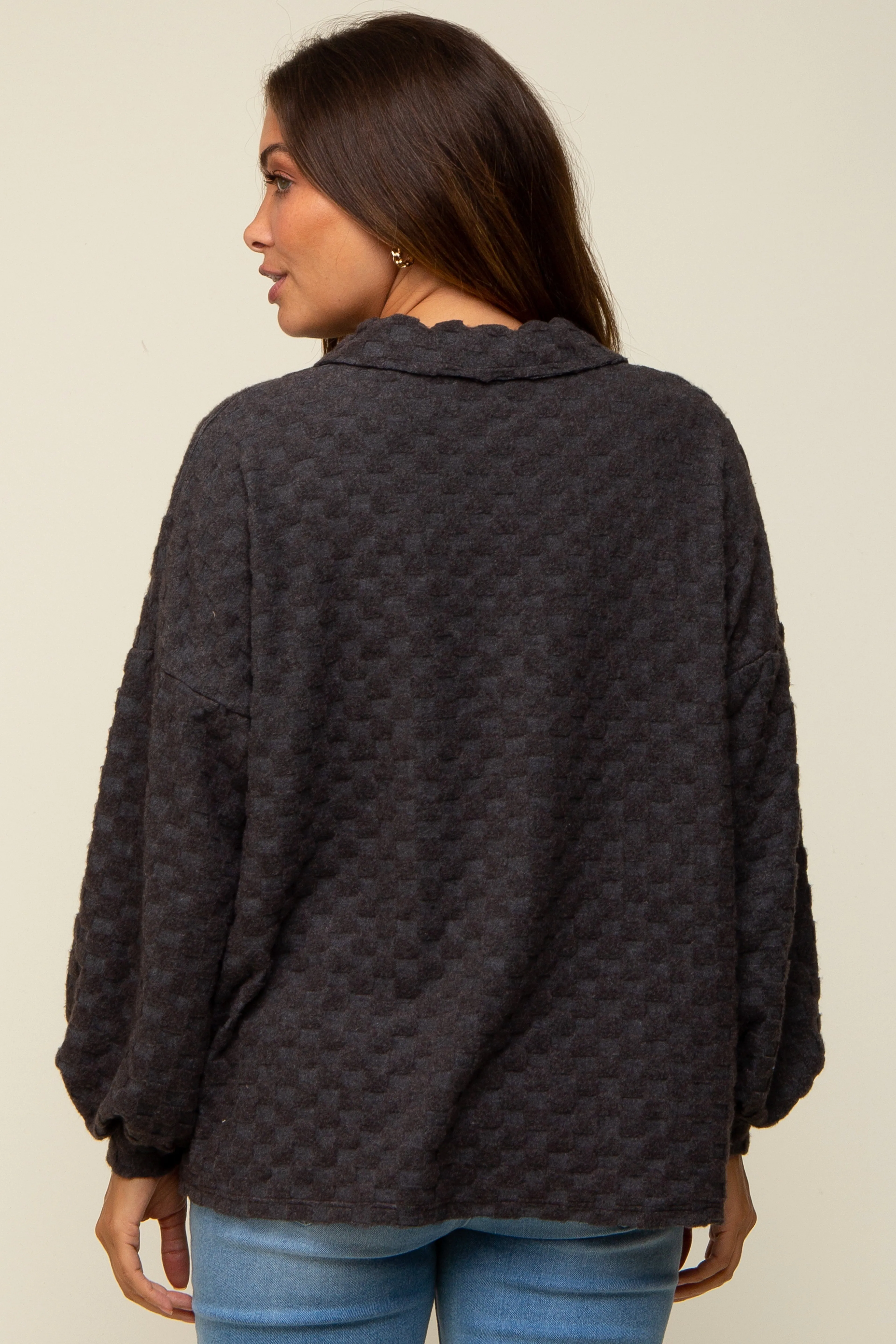 Charcoal Fuzzy Checkered Button Front Maternity Top sold by Pinkblush product image thumbnail 4