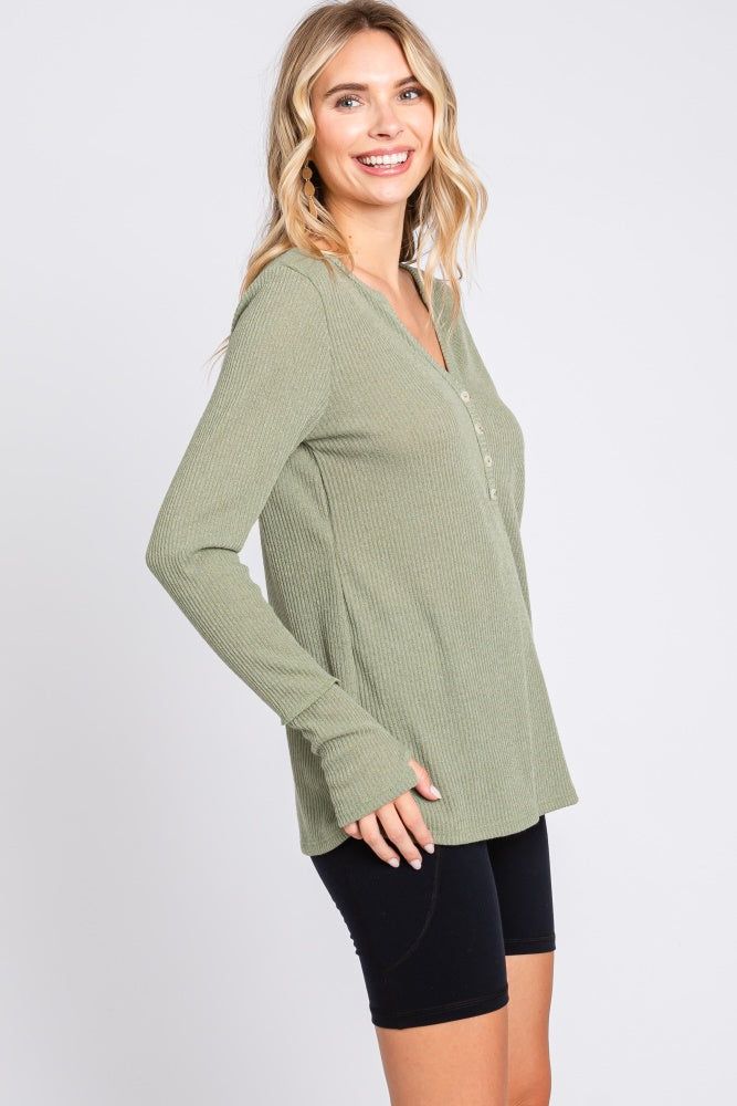 Light Olive Rib Knit Button Accent Long Sleeve Top sold by Pinkblush product image thumbnail 2