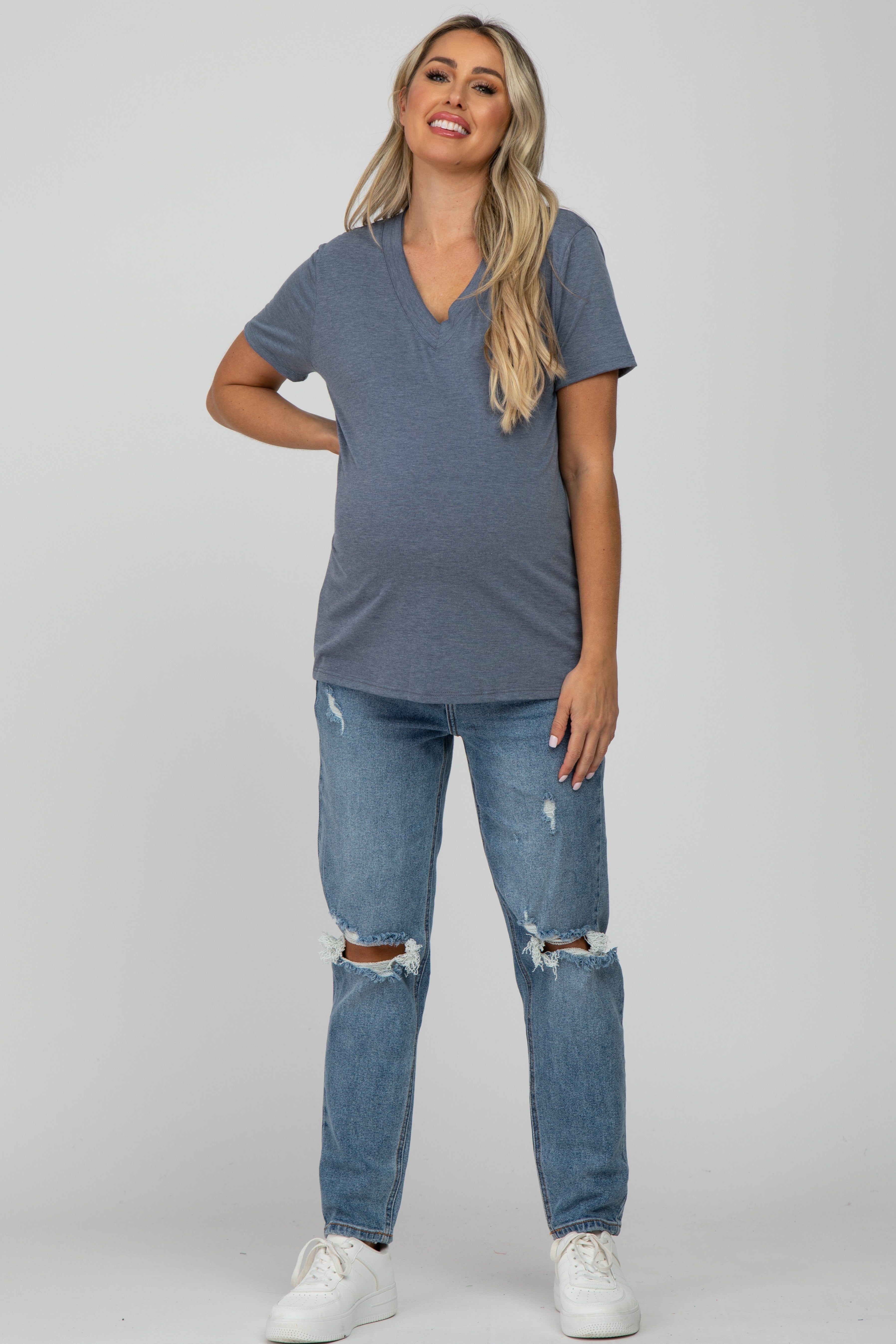 Charcoal Heathered V-Neck Maternity Top sold by Pinkblush product image thumbnail 2