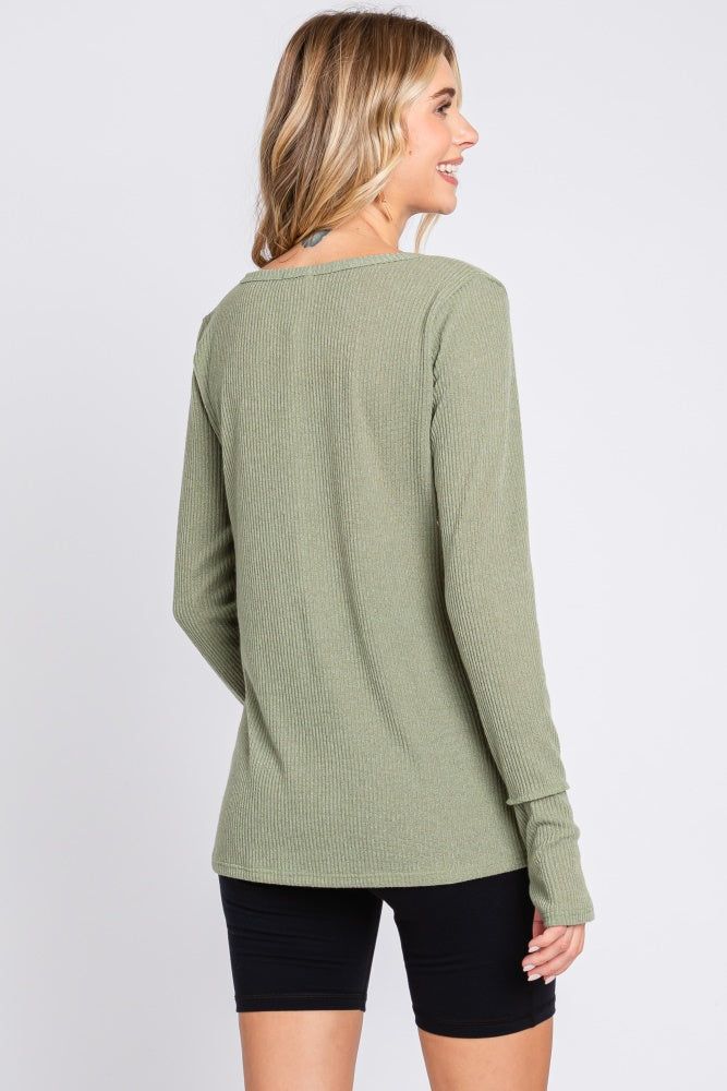 Light Olive Rib Knit Button Accent Long Sleeve Top sold by Pinkblush product image thumbnail 3
