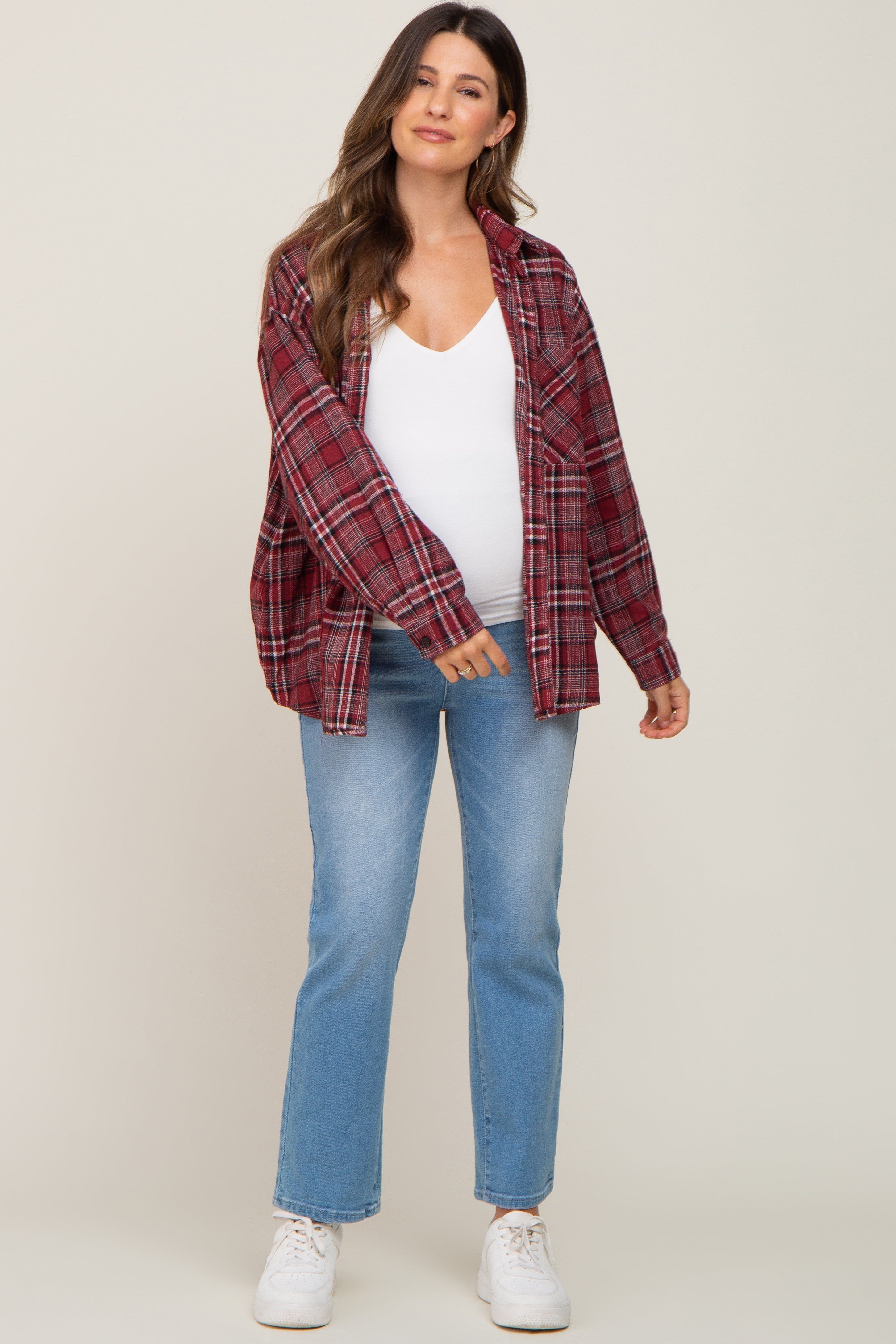 Red Plaid Button Down Maternity Top sold by Pinkblush product image thumbnail 4