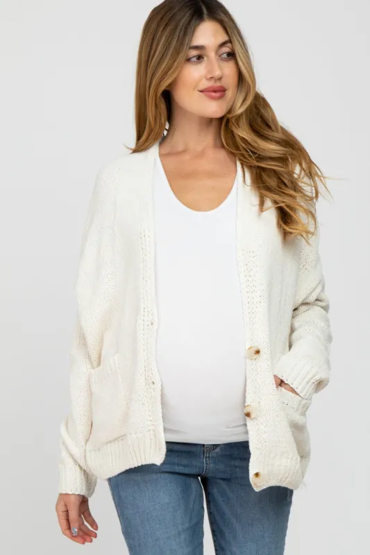 Ivory Oversized Deep V-Neck Maternity Cardigan sold by Pinkblush