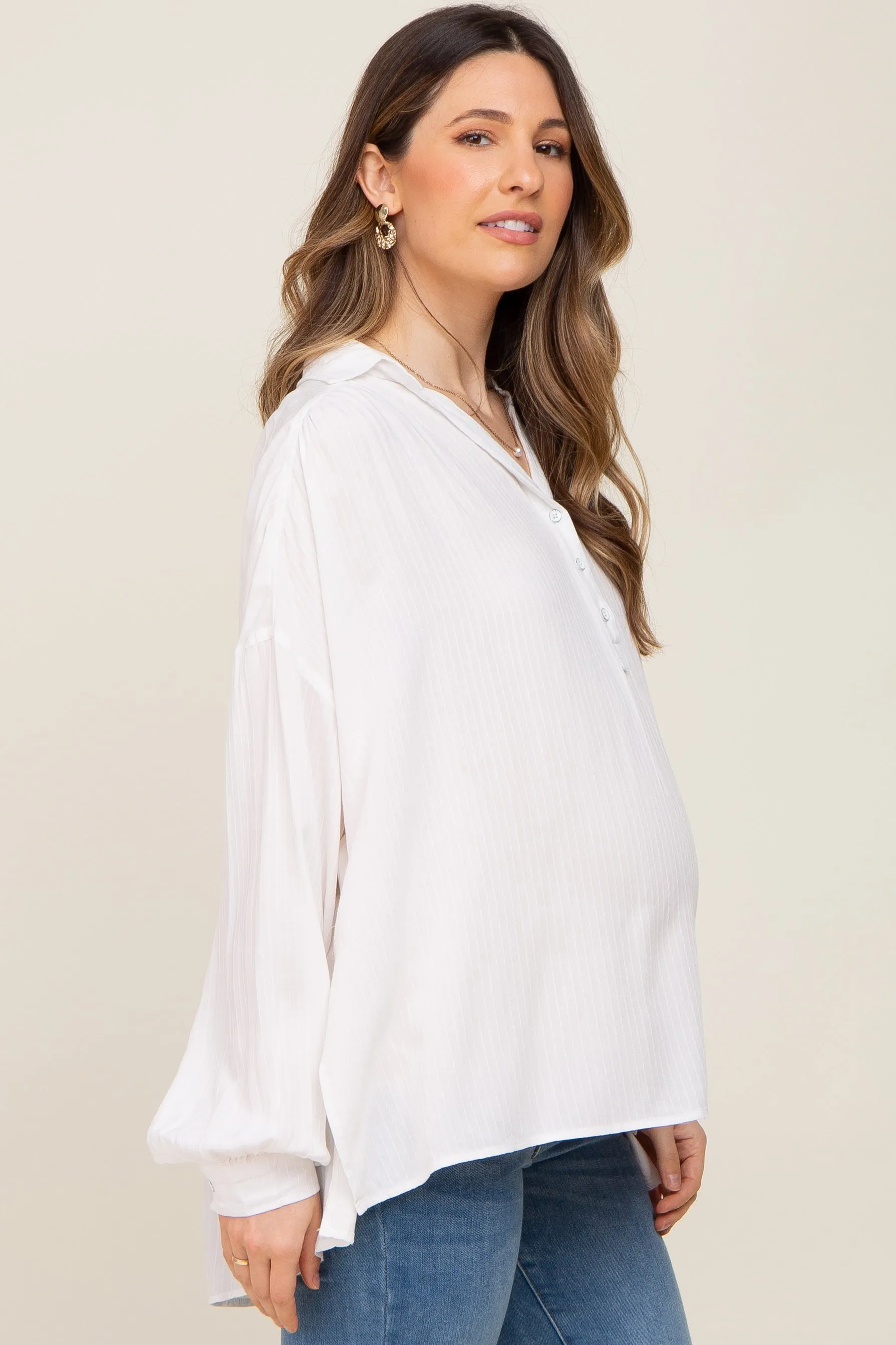 Ivory Lightweight Striped Textured Collared Maternity Top sold by Pinkblush product image thumbnail 2