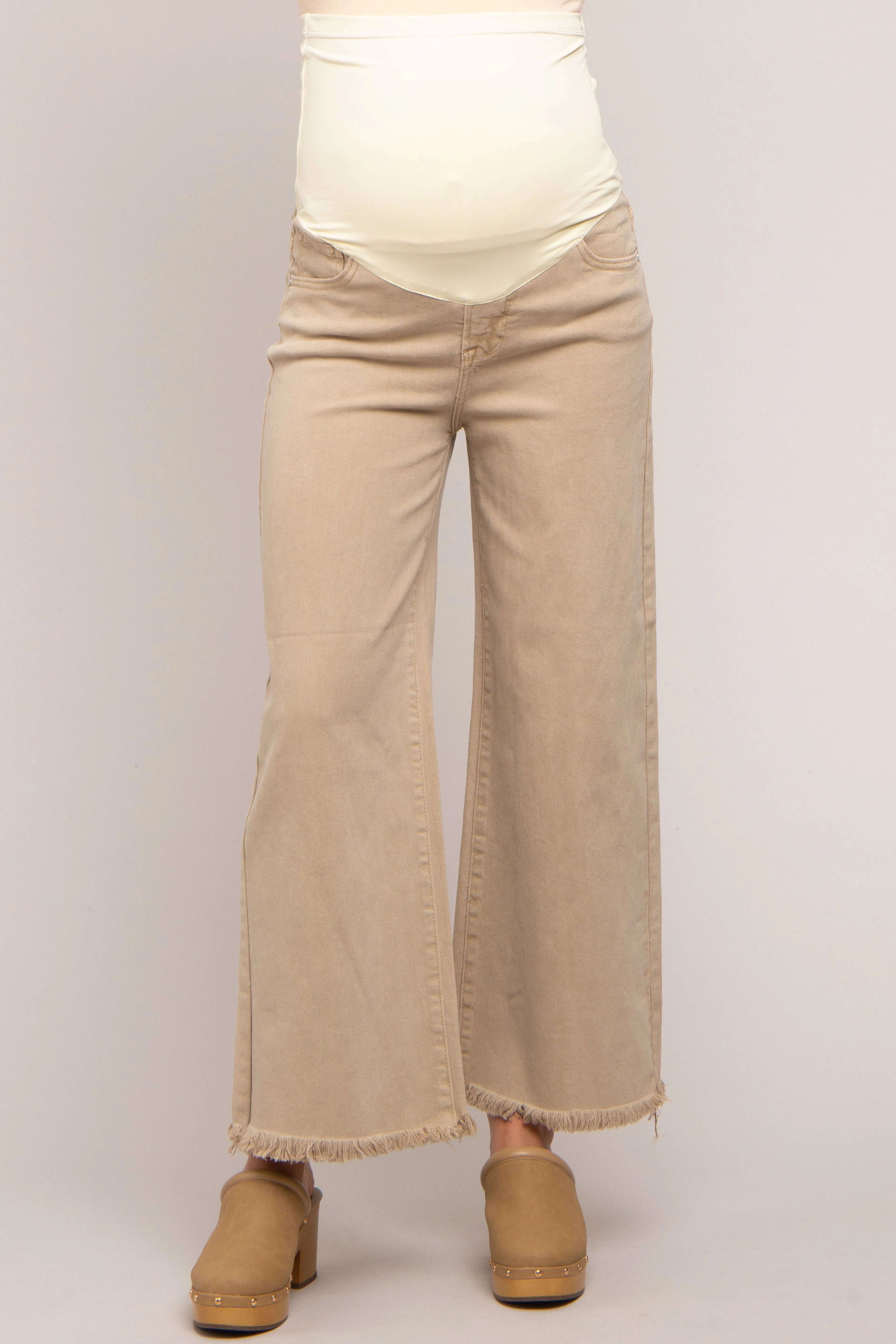 Beige Cropped Wide Leg Maternity Pants sold by Pinkblush product image thumbnail 2