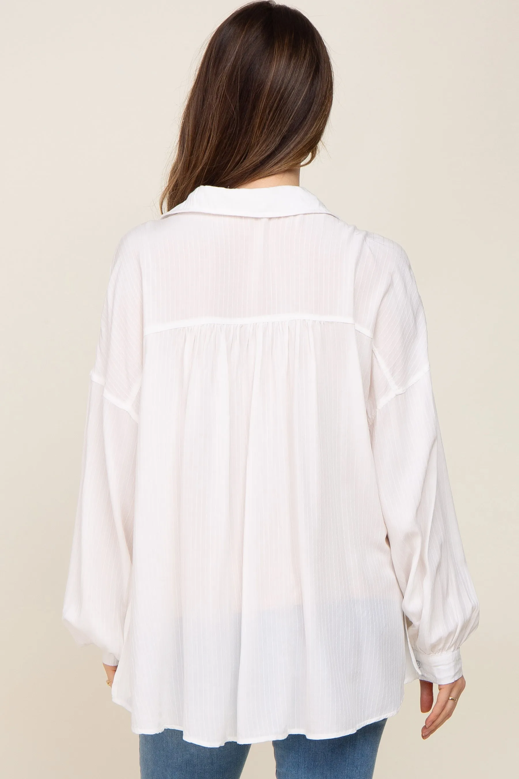 Ivory Lightweight Striped Textured Collared Maternity Top sold by Pinkblush product image thumbnail 3