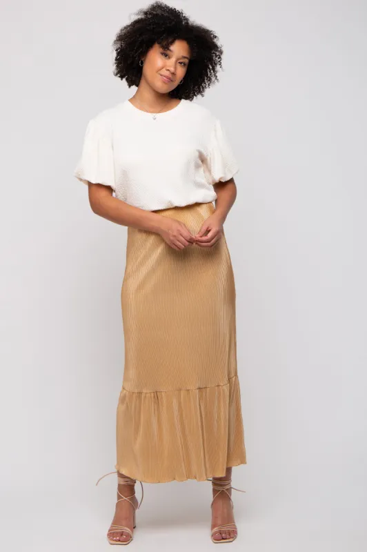 Taupe Plisse Maxi Skirt sold by Pinkblush