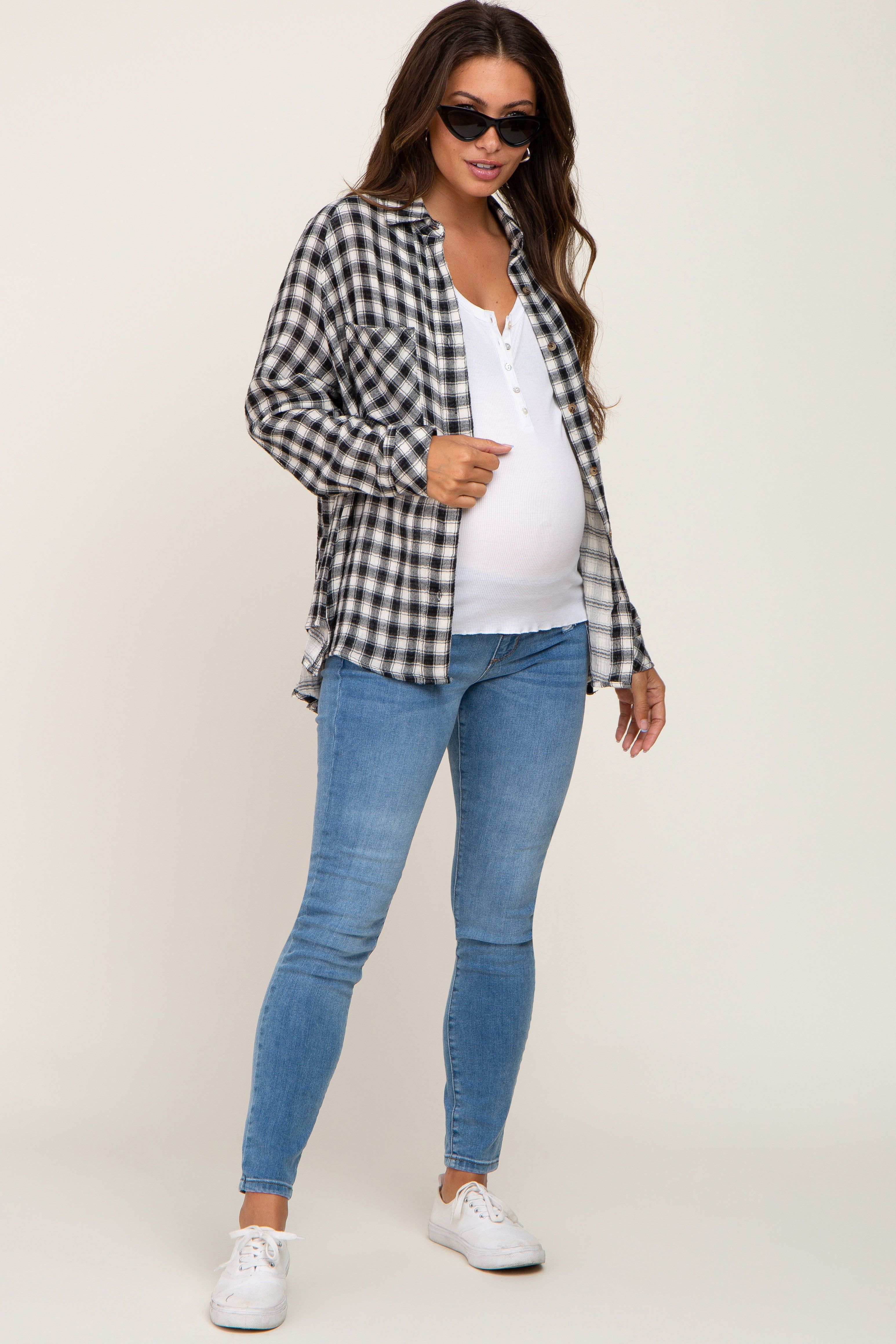 Black Plaid Flannel Maternity Top sold by Pinkblush product image thumbnail 4