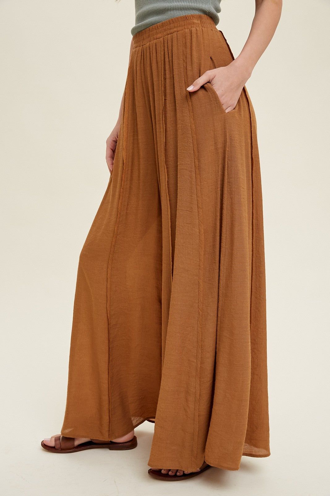 Rust Wide Leg Pants With Raw Edge Detail sold by Pinkblush product image thumbnail 3