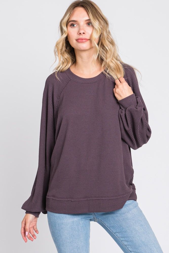 Plum Ribbed Pullover Top sold by Pinkblush