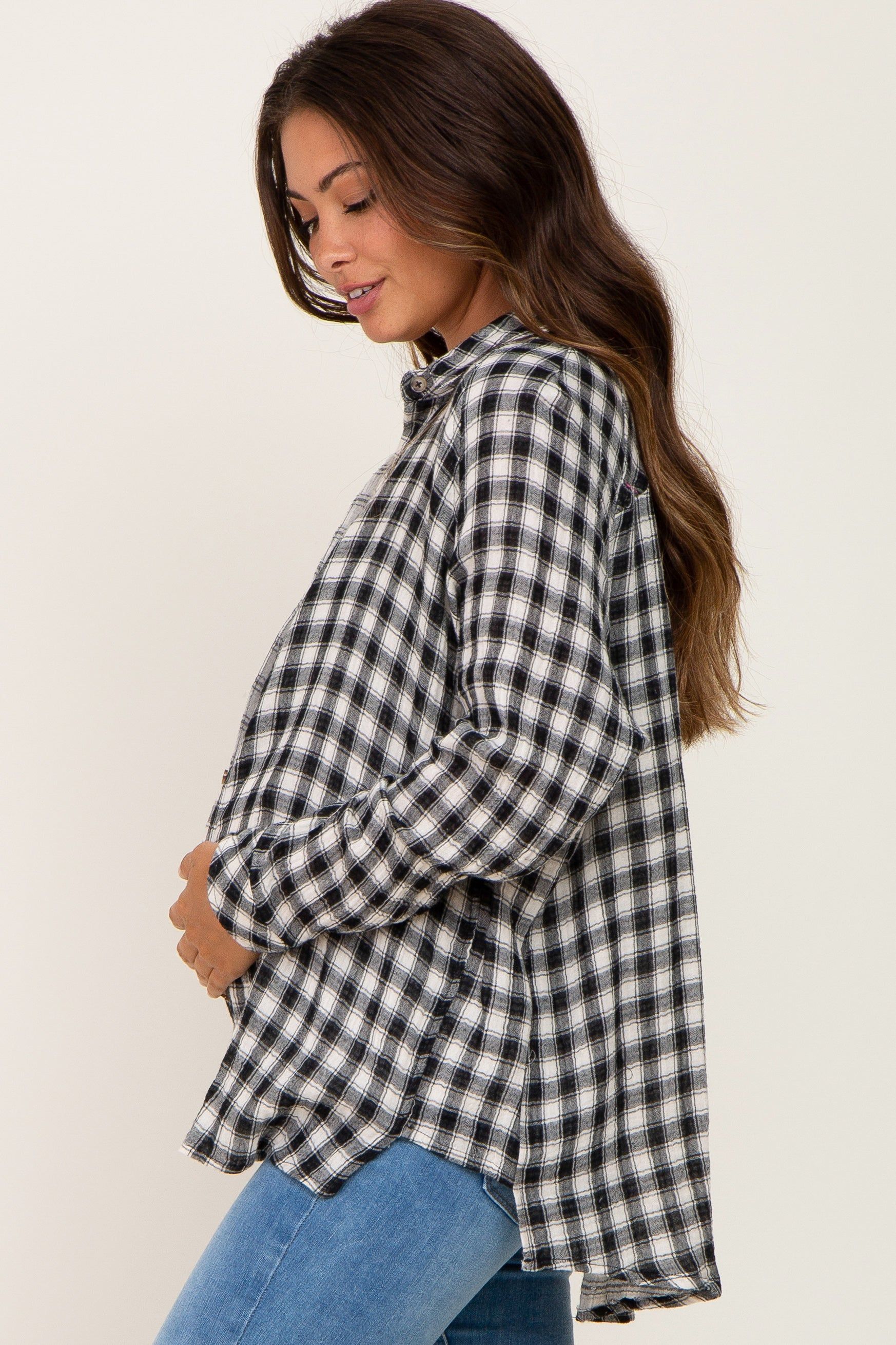 Black Plaid Flannel Maternity Top sold by Pinkblush product image thumbnail 2