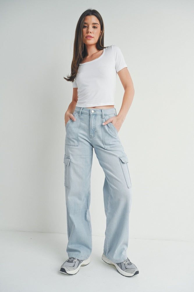 Light Denim Lightweight Stretch Cargo sold by Pinkblush