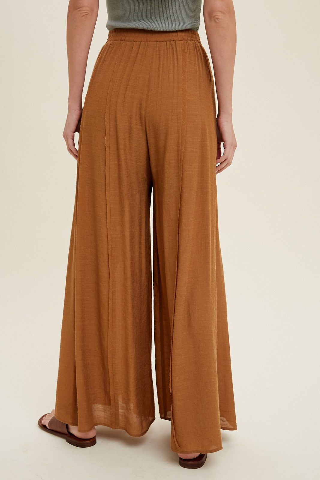Rust Wide Leg Pants With Raw Edge Detail sold by Pinkblush product image thumbnail 4