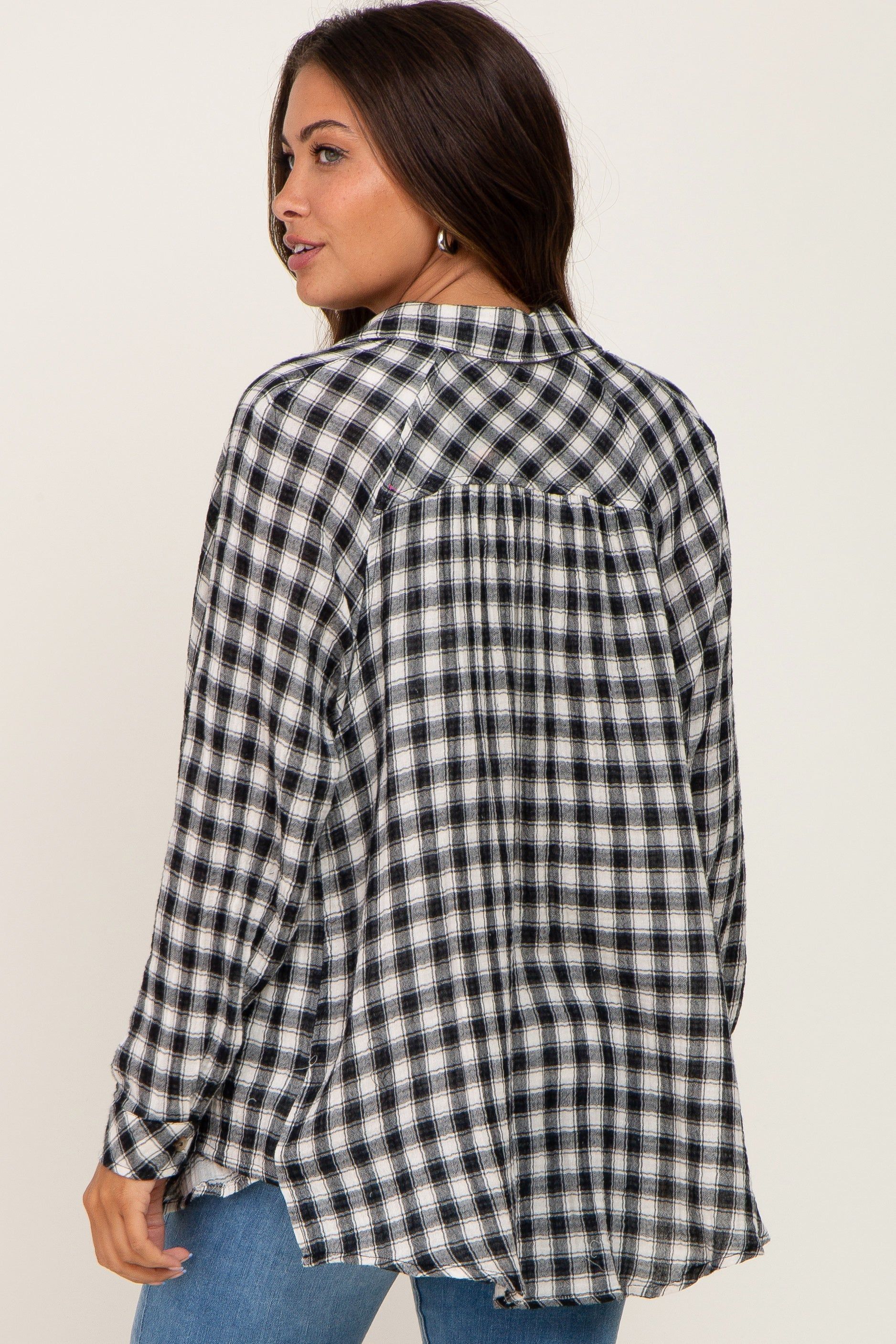 Black Plaid Flannel Maternity Top sold by Pinkblush product image thumbnail 3