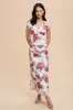 Pink Floral Mesh Ruched Sides Maxi Dress sold by Pinkblush