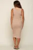 Beige Ribbed Fitted Maternity Midi Dress sold by Pinkblush
