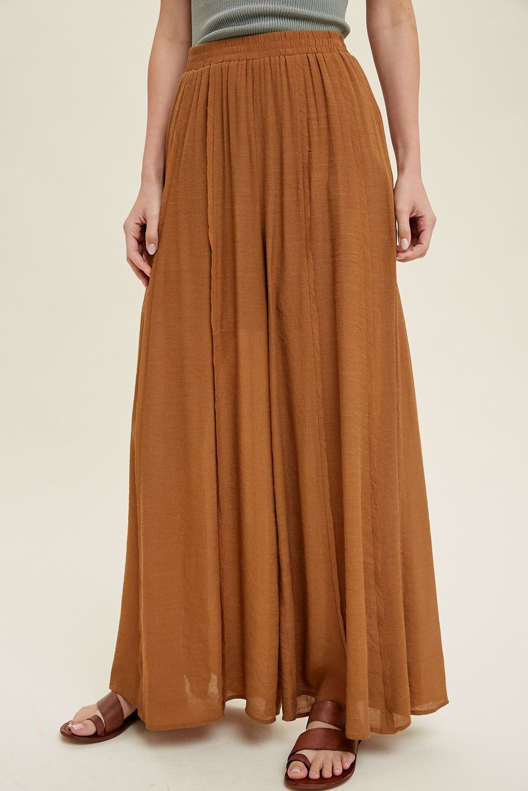 Rust Wide Leg Pants With Raw Edge Detail sold by Pinkblush product image thumbnail 2