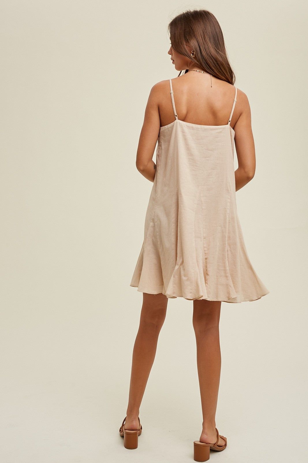 Taupe Flared Detail Mini Dress sold by Pinkblush product image thumbnail 4