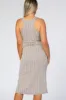 Mocha White Striped Fitted Maternity Midi Dress sold by Pinkblush