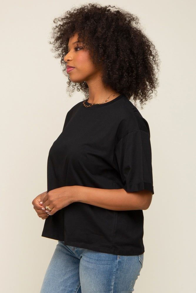 Black Basic Rolled Short Sleeve T-Shirt sold by Pinkblush product image thumbnail 2