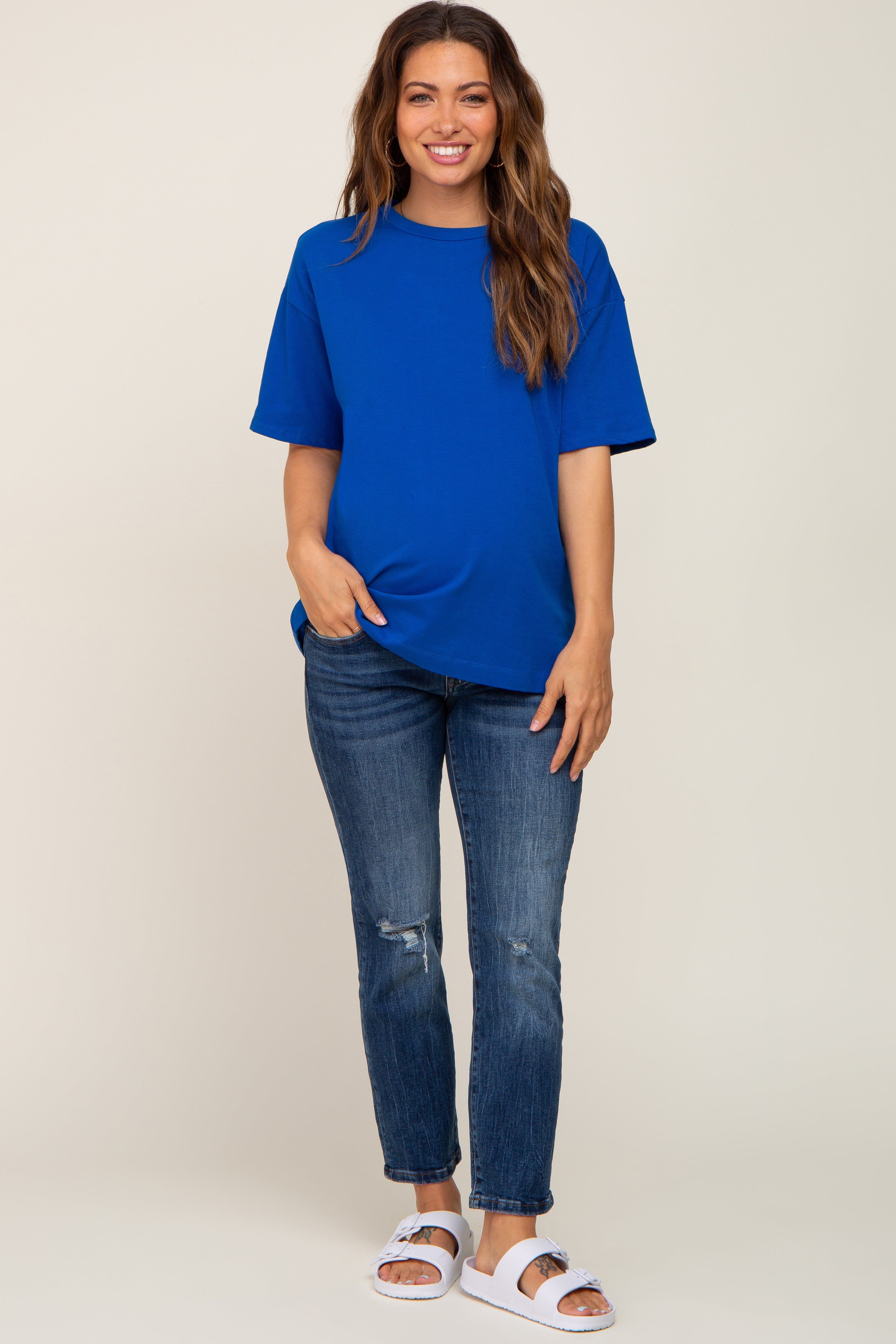 Royal Blue Oversized Basic Maternity Tee sold by Pinkblush product image thumbnail 4