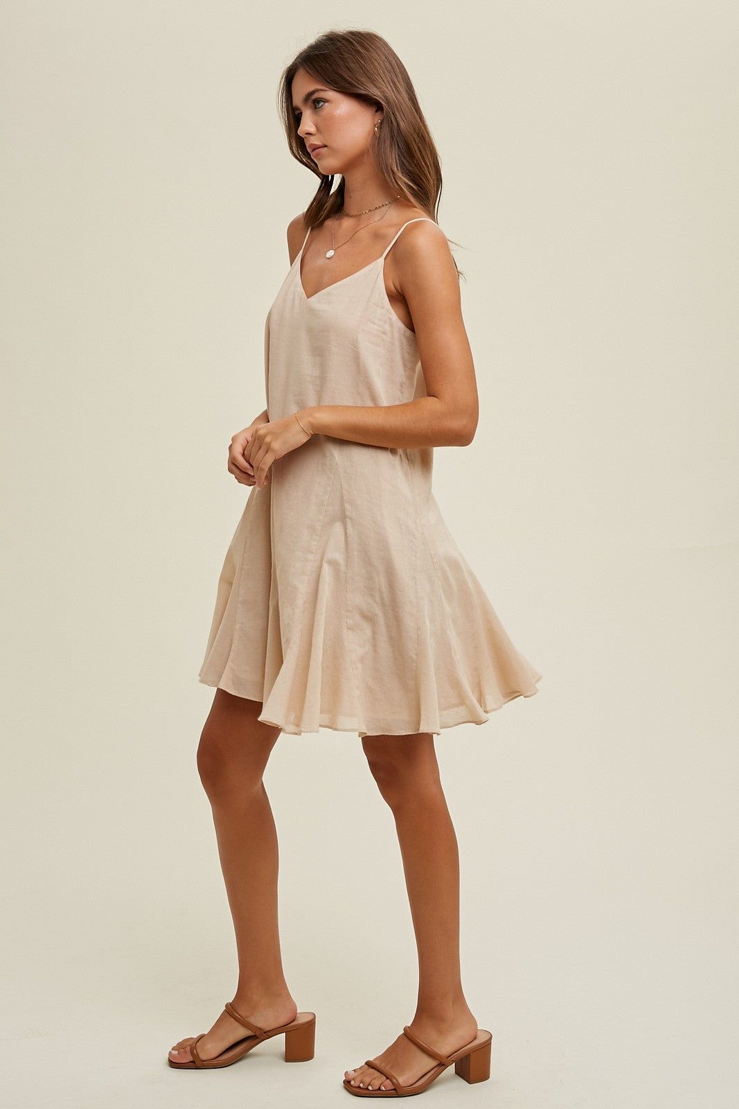 Taupe Flared Detail Mini Dress sold by Pinkblush product image thumbnail 3