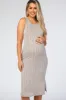 Mocha White Striped Fitted Maternity Midi Dress sold by Pinkblush