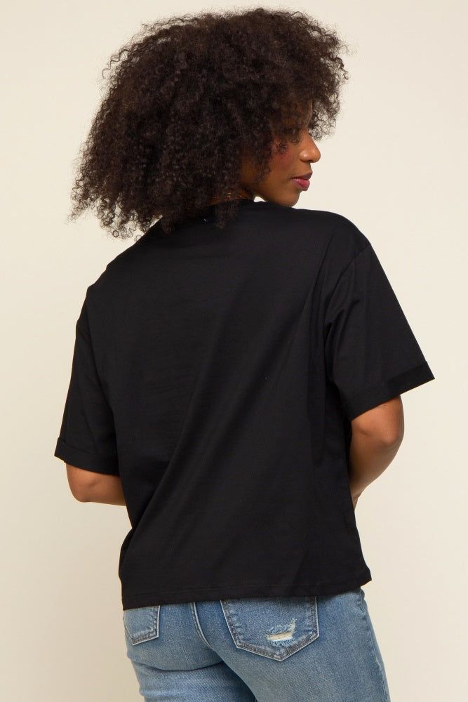 Black Basic Rolled Short Sleeve T-Shirt sold by Pinkblush product image thumbnail 3