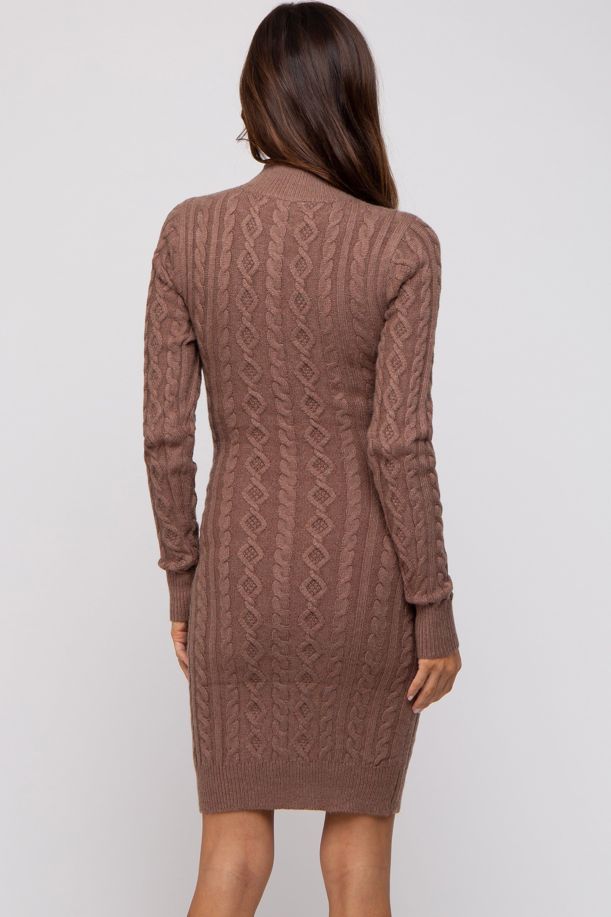 Mocha Cable Knit Mock Neck Long Sleeve Maternity Sweater Dress sold by Pinkblush product image thumbnail 4