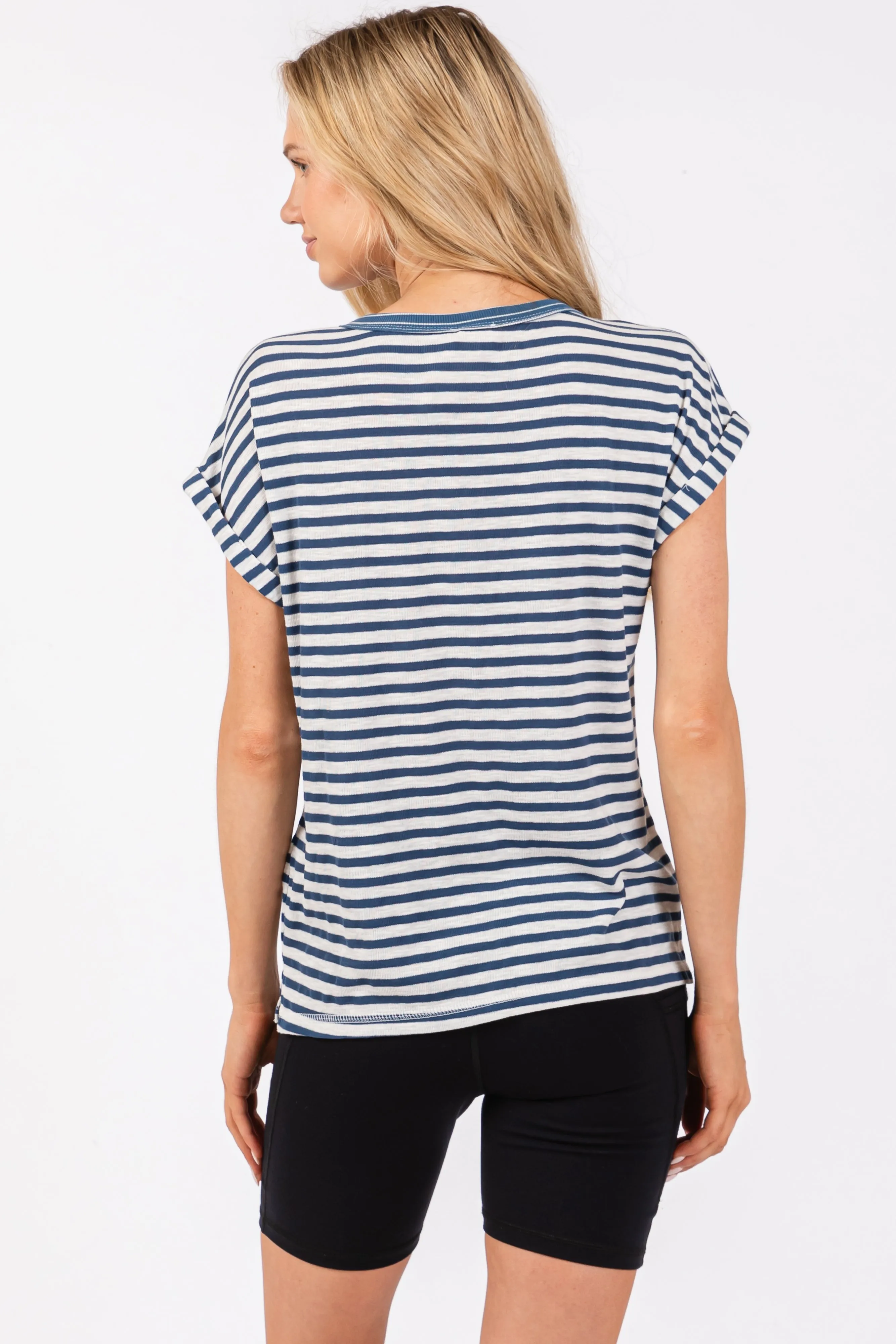 Blue Mixed Stripe Henley Tee sold by Pinkblush product image thumbnail 3