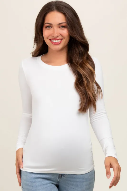 Ivory Knit Long Sleeve Round Hem Maternity Top sold by Pinkblush