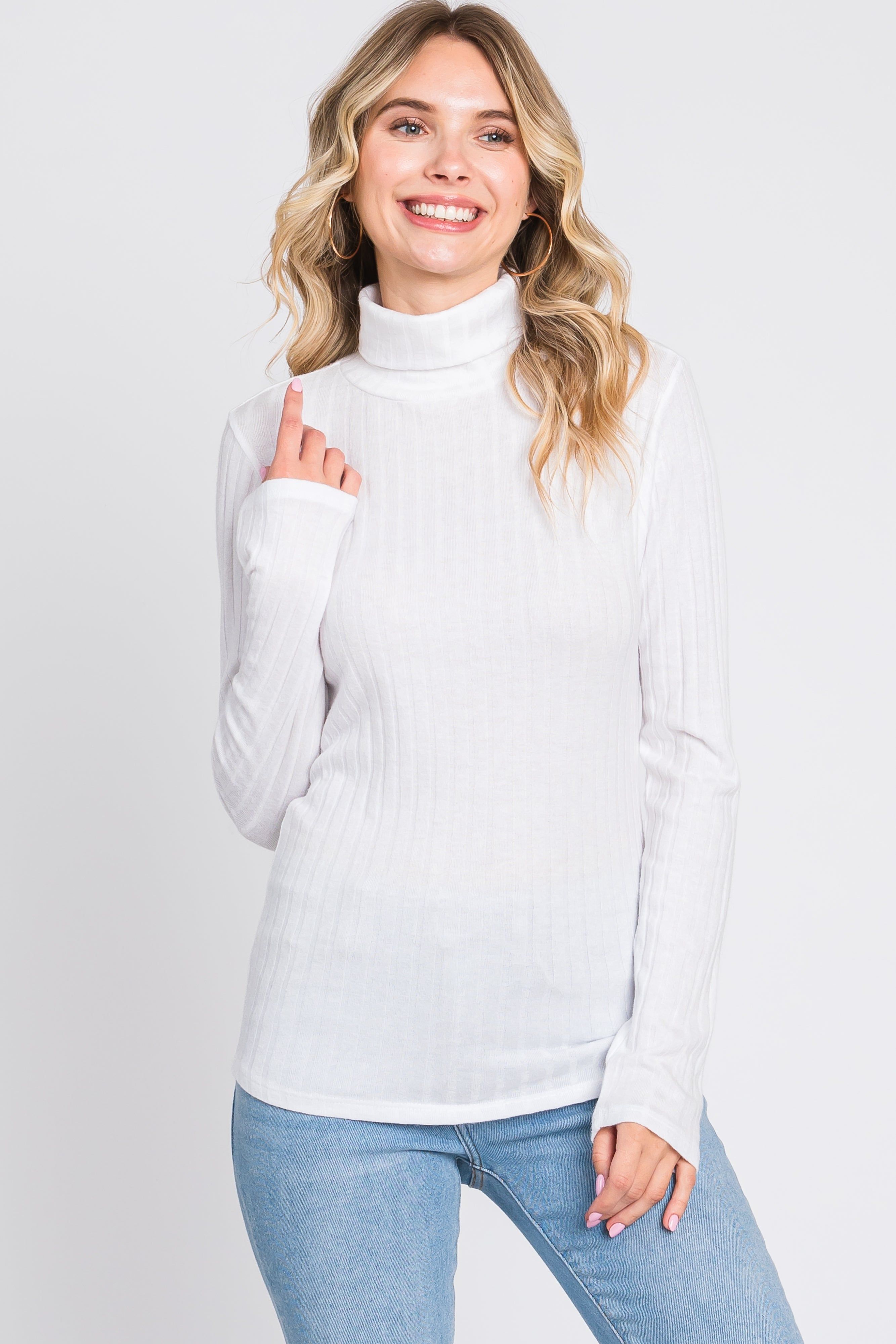 Ivory Ribbed Long Sleeve Turtle Neck Top sold by Pinkblush