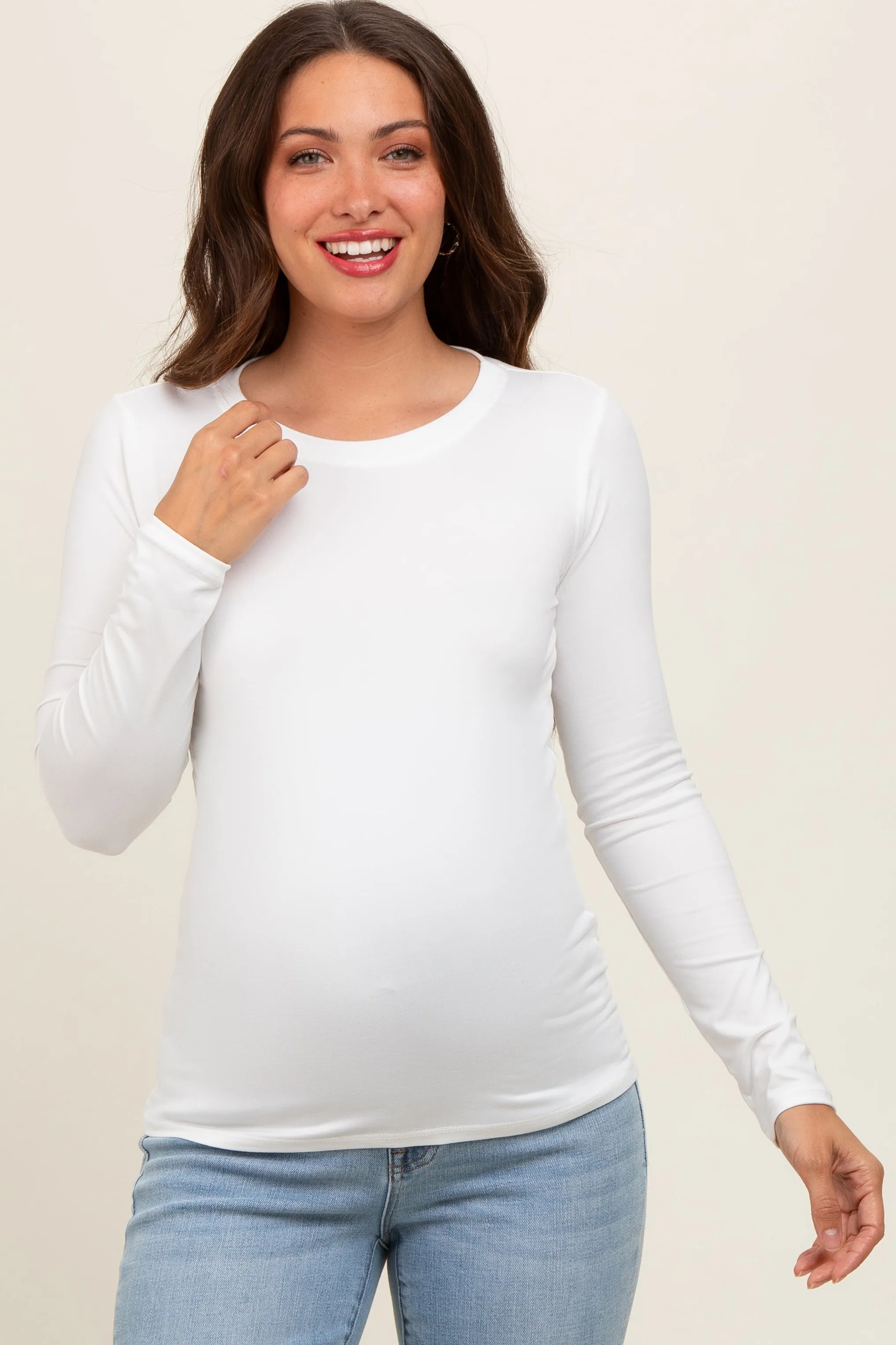 Ivory Knit Long Sleeve Round Hem Maternity Top sold by Pinkblush product image thumbnail 2