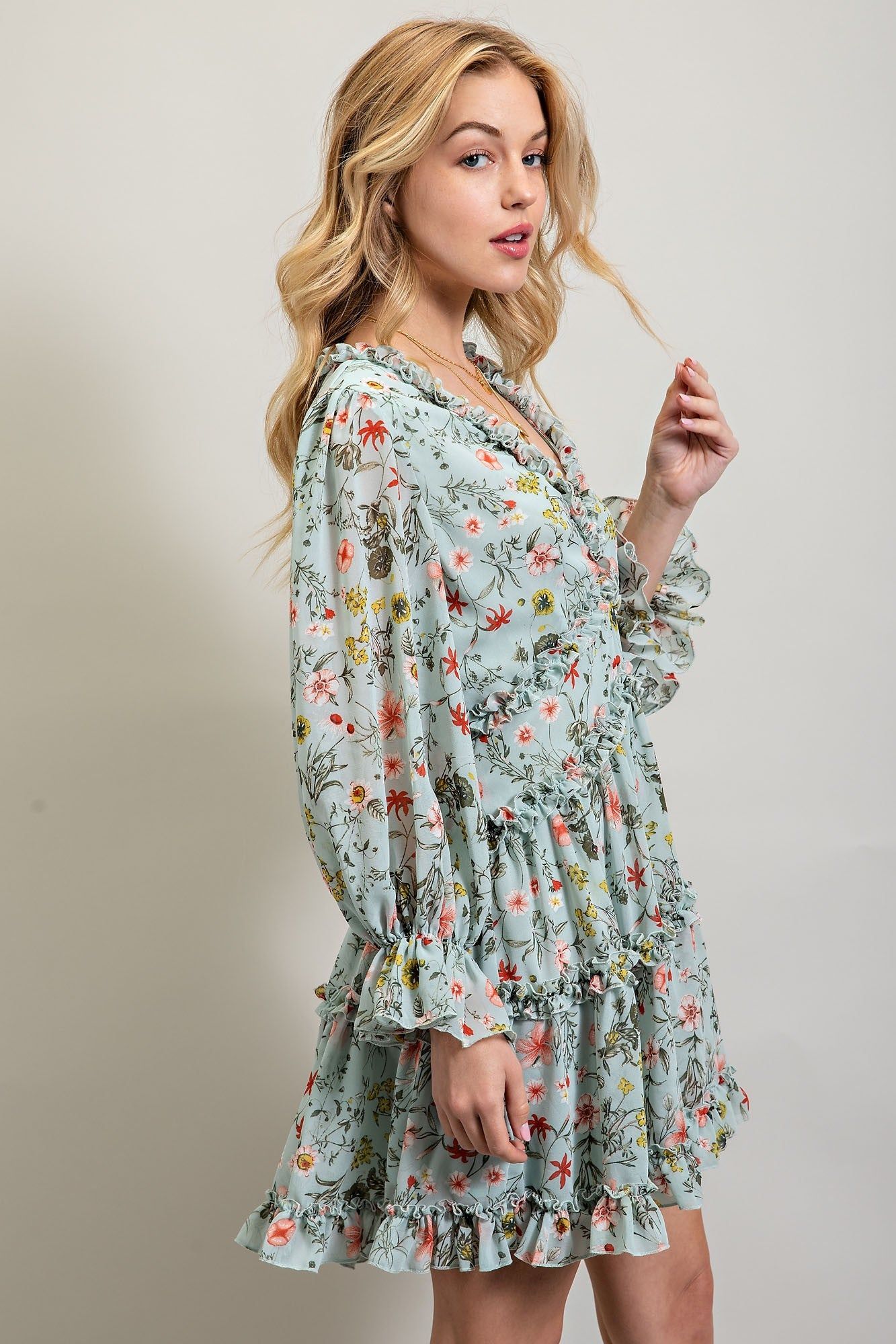 Mint Green Floral Cutout Back Chiffon Dress sold by Pinkblush product image thumbnail 2