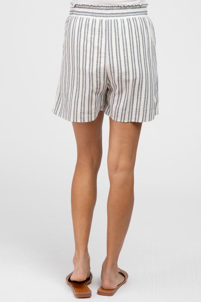Navy Blue Striped Linen Drawstring Maternity Shorts sold by Pinkblush product image thumbnail 4