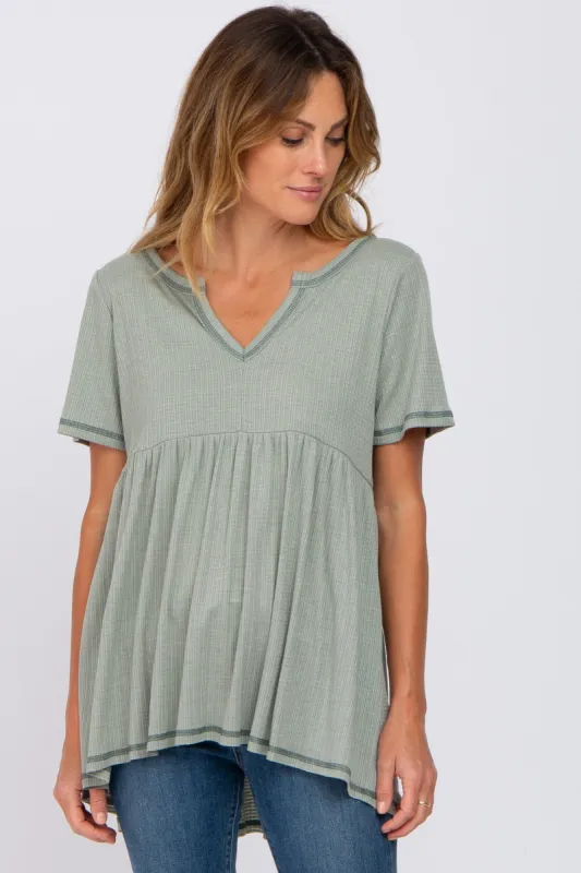 Light Olive V Neck Top sold by Pinkblush