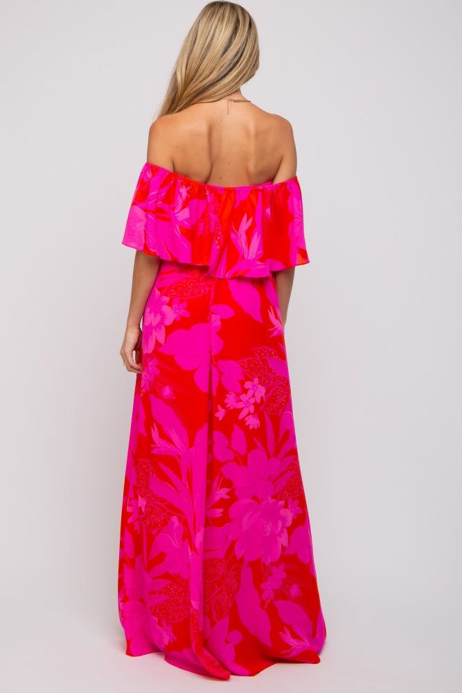Red Floral Ruffle Off Shoulder Maternity Maxi Dress sold by Pinkblush product image thumbnail 3