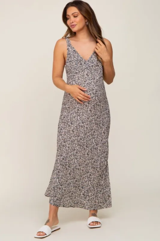 Black Floral Print V-Neck Maternity Maxi Dress sold by Pinkblush