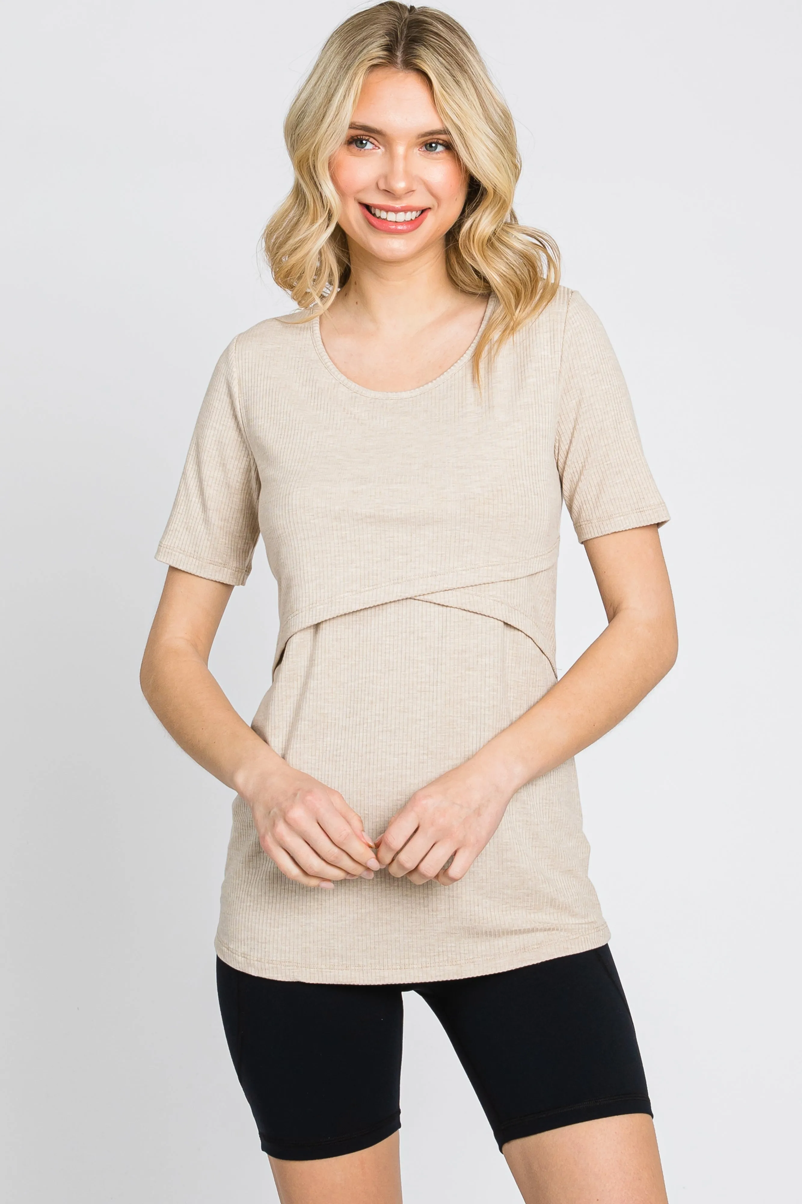 Beige Ribbed Wrap Front Nursing Top sold by Pinkblush product image thumbnail 2