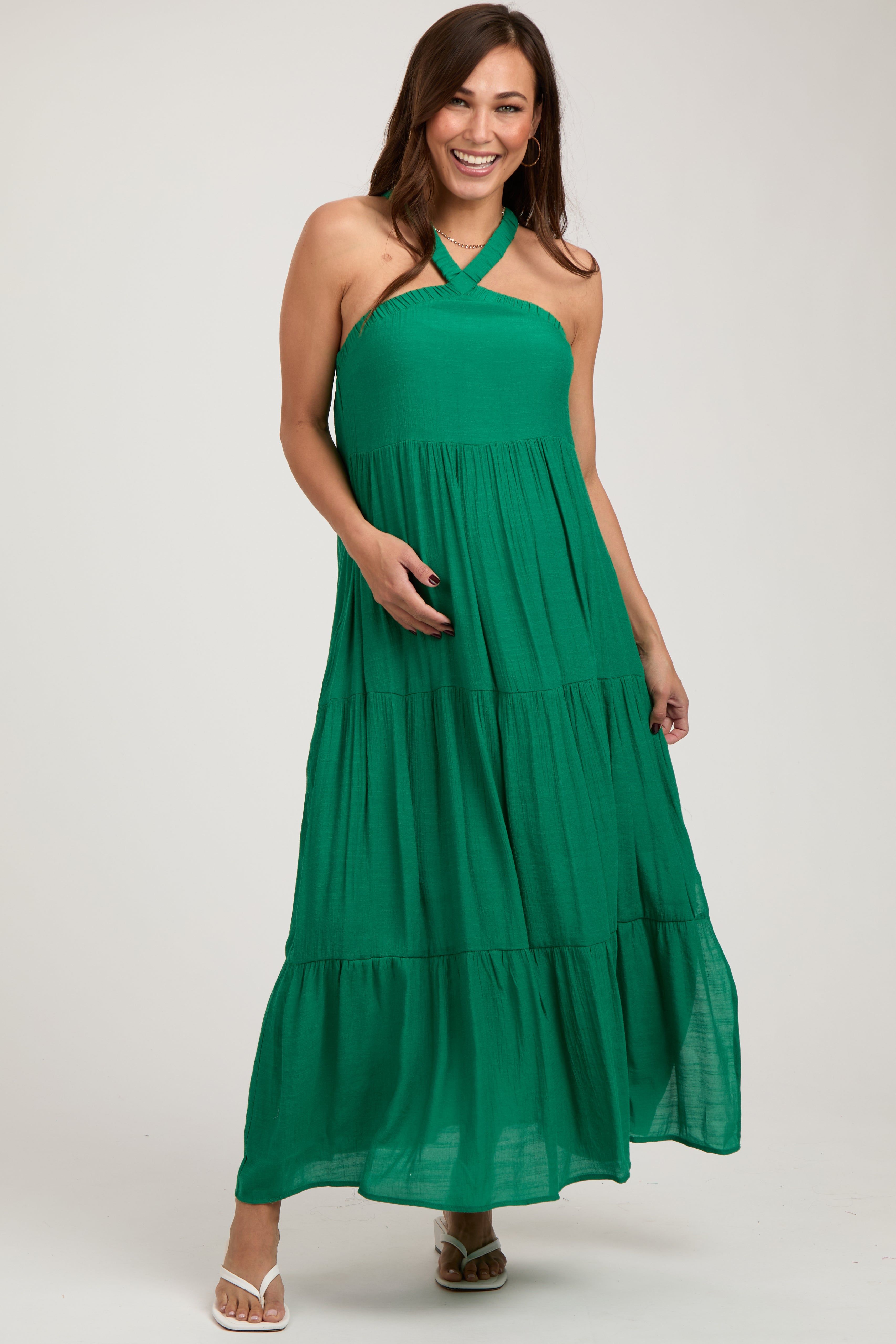 Emerald Halter Tiered Maternity Maxi Dress sold by Pinkblush product image thumbnail 3