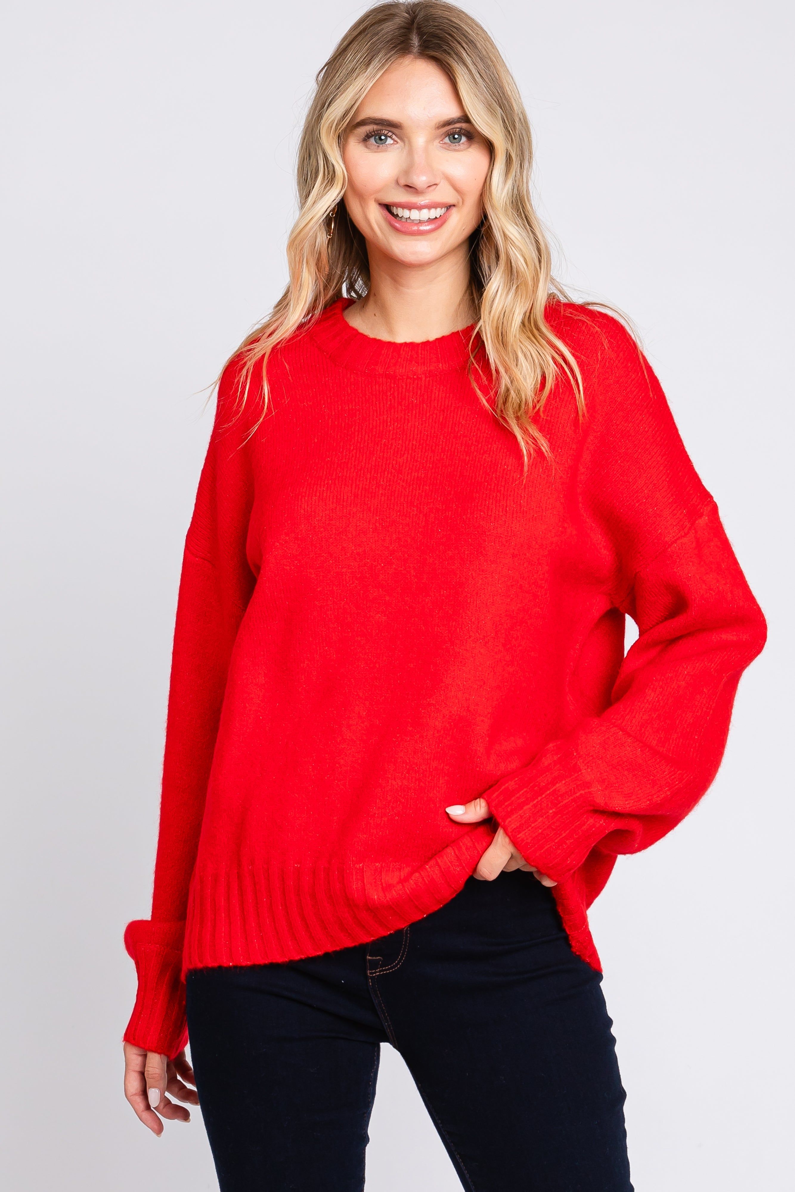 Red Ribbed Cuff Sweater sold by Pinkblush