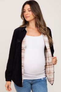 Black Reversible Maternity Shirt Jacket sold by Pinkblush