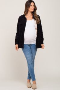 Black Reversible Maternity Shirt Jacket sold by Pinkblush