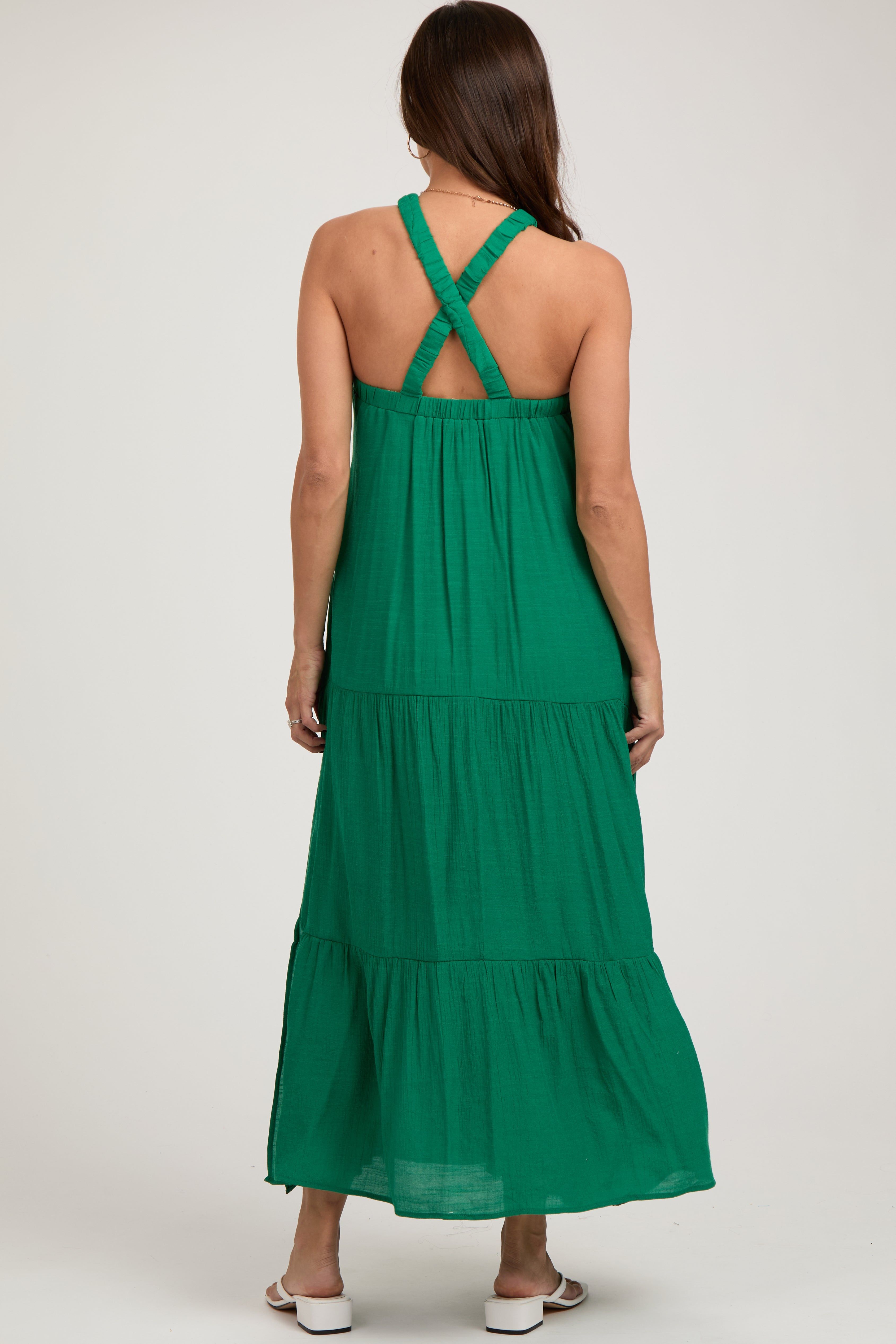 Emerald Halter Tiered Maternity Maxi Dress sold by Pinkblush product image thumbnail 5