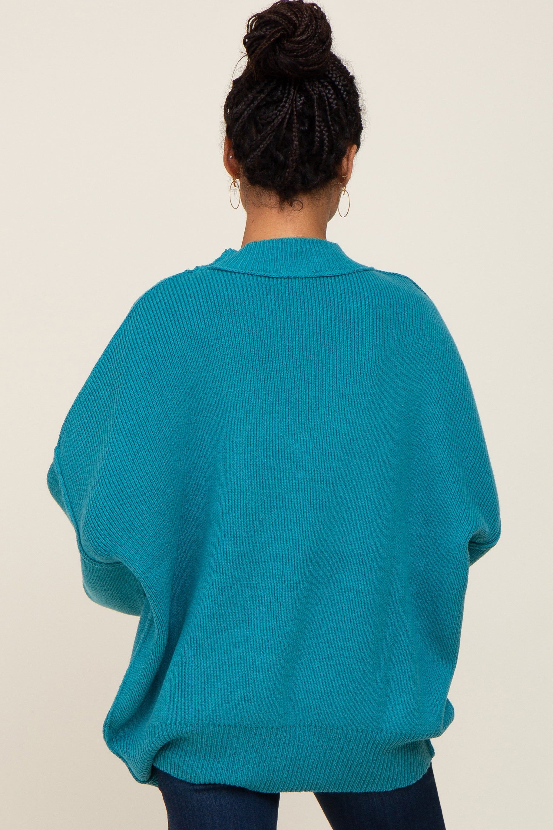 Turquoise Ribbed Knit Long Sleeve Sweater sold by Pinkblush product image thumbnail 3