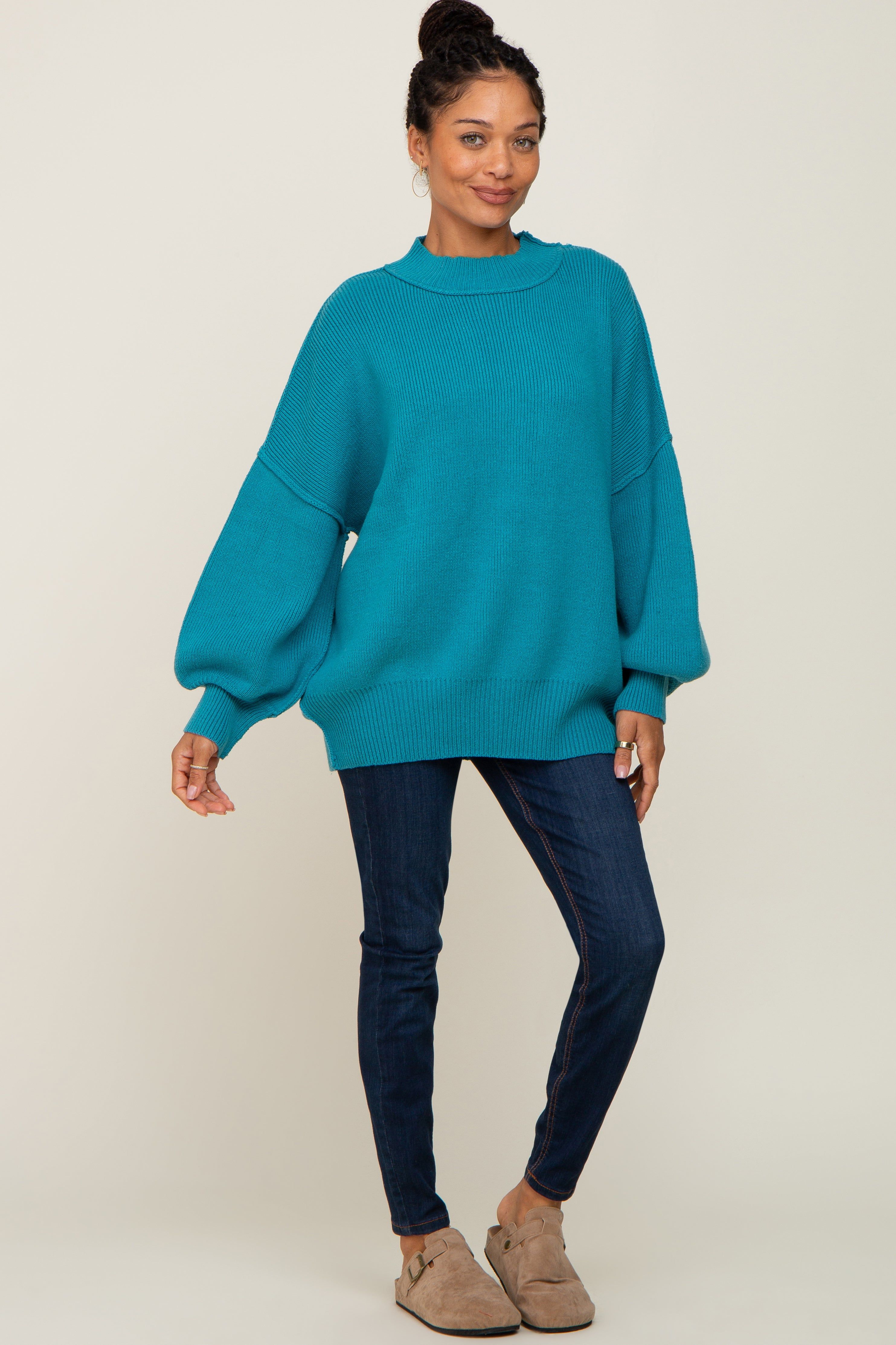 Turquoise Ribbed Knit Long Sleeve Sweater sold by Pinkblush product image thumbnail 4