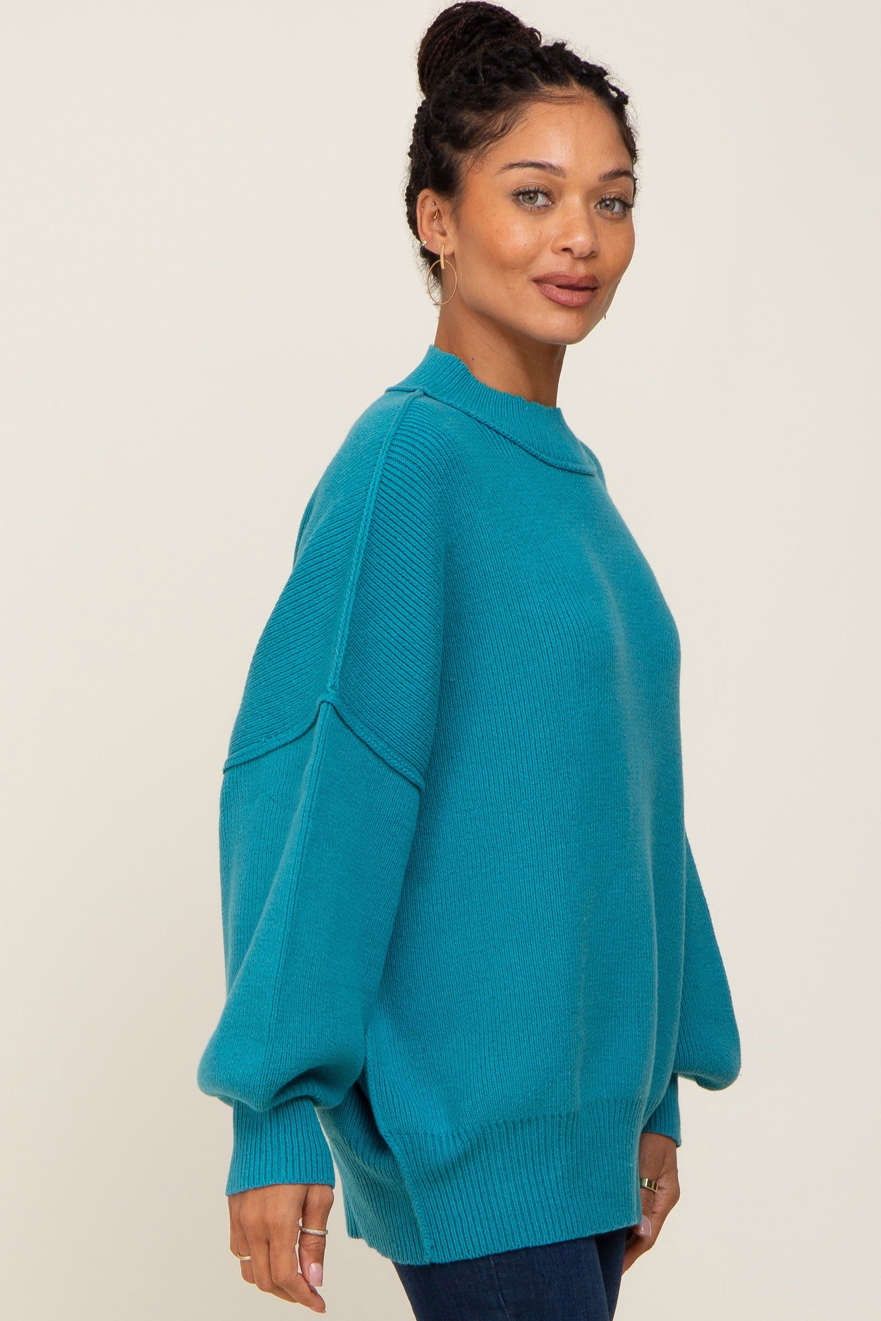 Turquoise Ribbed Knit Long Sleeve Sweater sold by Pinkblush product image thumbnail 2